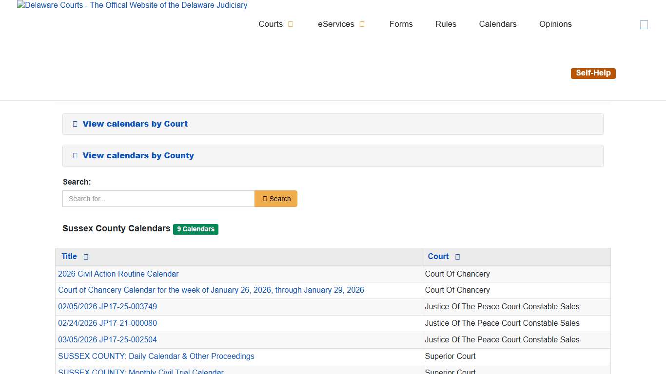 Calendars - Delaware Courts - State of Delaware