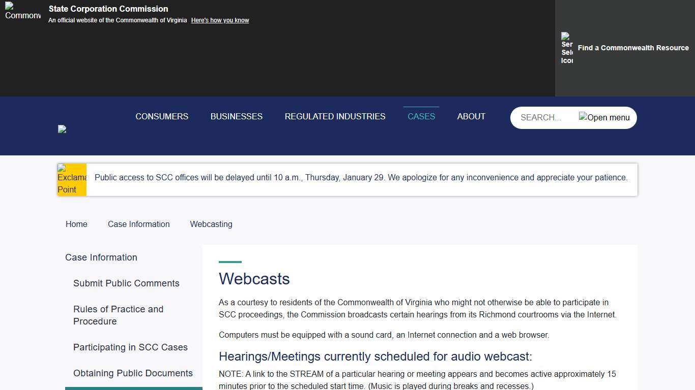 Virginia SCC - Webcasting